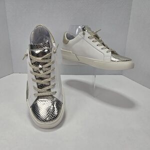 Dolce Vita Zina Metallic Gold White Snakeskin Oxford Court Sneakers Size 10